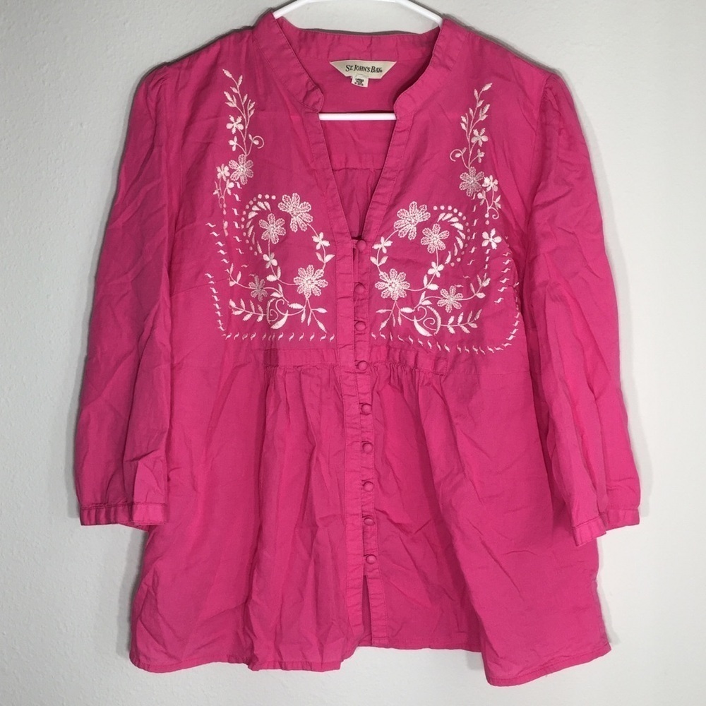 Women’s St Johns Bay Blouse Boho Embroidery Beachy